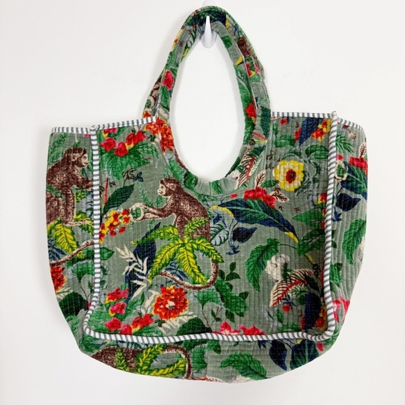 Handbags - Monkey Print Bag Tote Bag Market Bag Velvet Bag Quilted Bags Multicolor